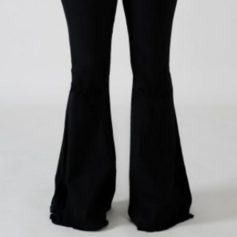 Jeans Flare leg Frayed Bell Bottoms High Waisted Stretch Curve Hugging Black - Picture 4 of 12